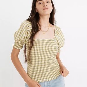 Madewell Lucie puff-sleeve smocked bodice top in gingham check